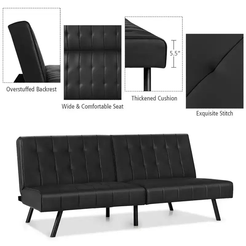 Divano Letto Futon Pieghevole – Divano Letto Trasformabile in Pelle PU, Nero/Grigio