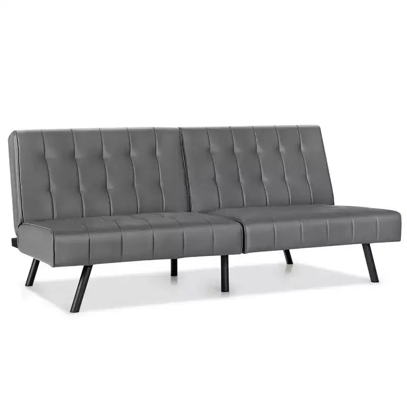 Divano Letto Futon Pieghevole – Divano Letto Trasformabile in Pelle PU, Nero/Grigio