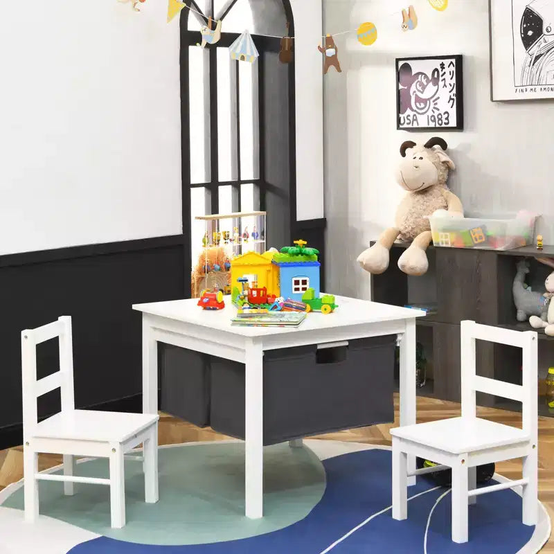 Tavolo attività 2-in-1 per bambini e set 2 sedie con contenitore e piano per costruzioni