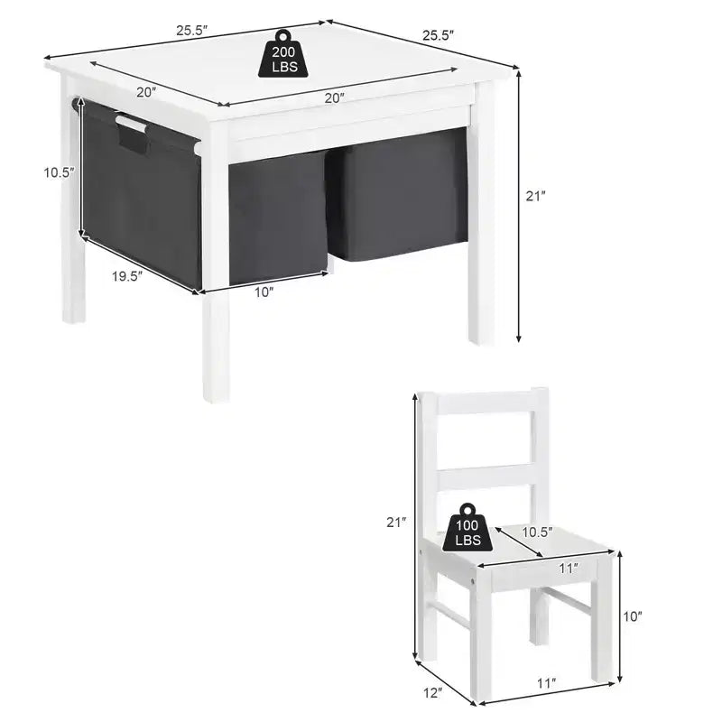 Tavolo attività 2-in-1 per bambini e set 2 sedie con contenitore e piano per costruzioni