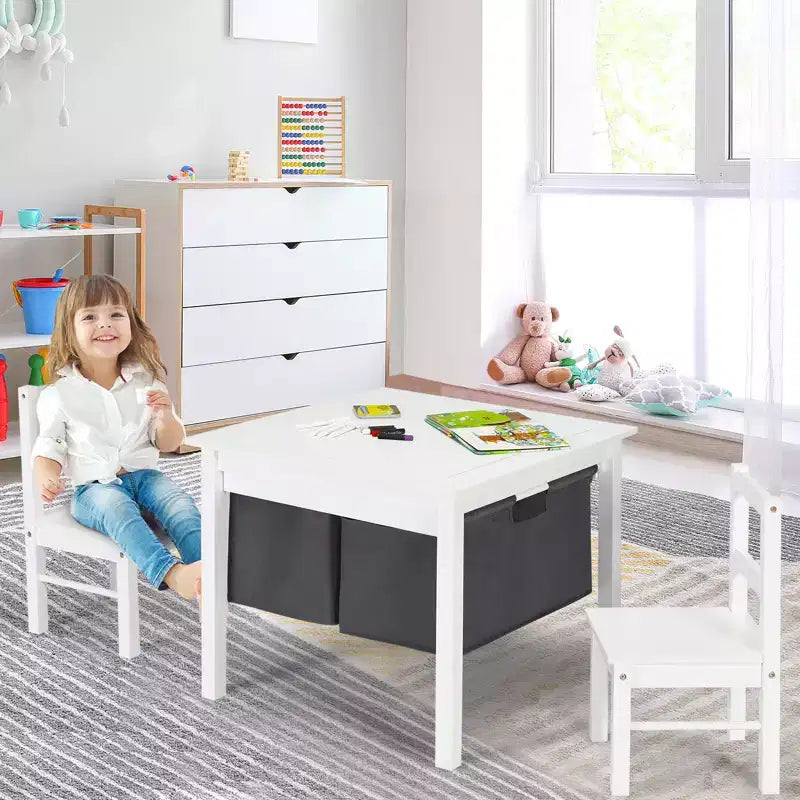 Tavolo attività 2-in-1 per bambini e set 2 sedie con contenitore e piano per costruzioni
