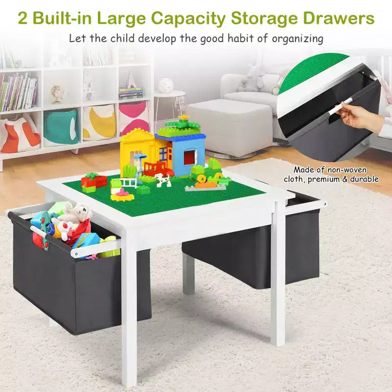 Tavolo attività 2-in-1 per bambini e set 2 sedie con contenitore e piano per costruzioni