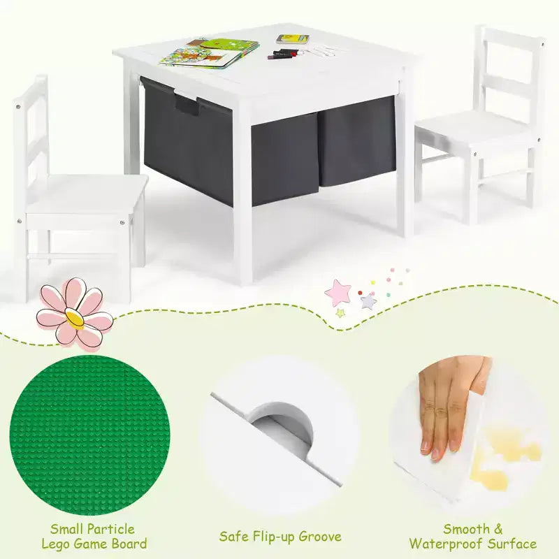 Tavolo attività 2-in-1 per bambini e set 2 sedie con contenitore e piano per costruzioni
