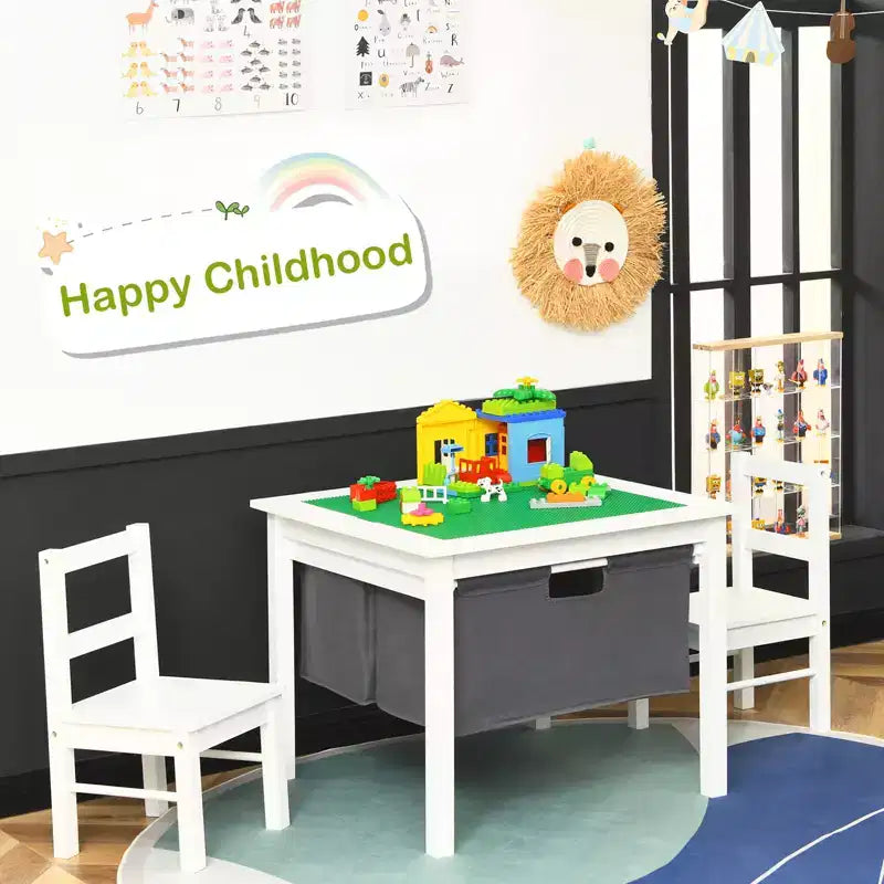 Tavolo attività 2-in-1 per bambini e set 2 sedie con contenitore e piano per costruzioni