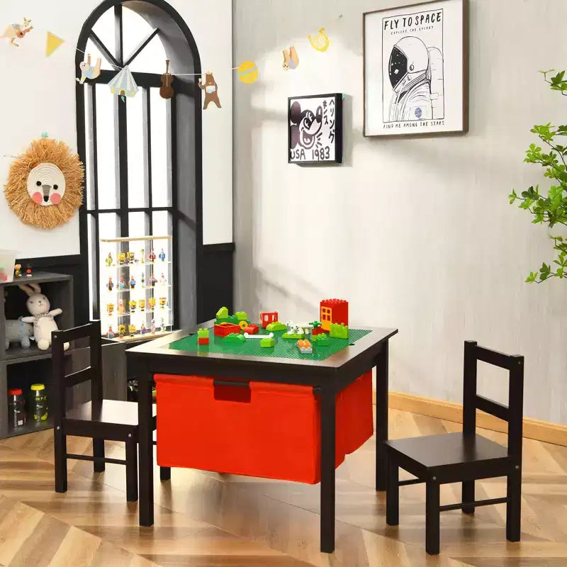 Tavolo attività 2-in-1 per bambini e set 2 sedie con contenitore e piano per costruzioni
