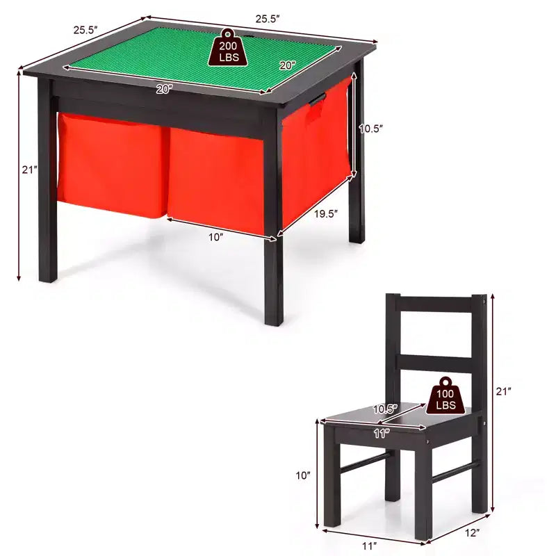Tavolo attività 2-in-1 per bambini e set 2 sedie con contenitore e piano per costruzioni