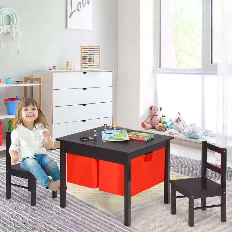 Tavolo attività 2-in-1 per bambini e set 2 sedie con contenitore e piano per costruzioni