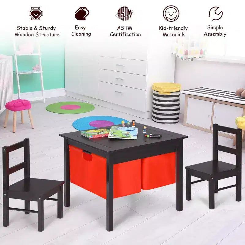 Tavolo attività 2-in-1 per bambini e set 2 sedie con contenitore e piano per costruzioni