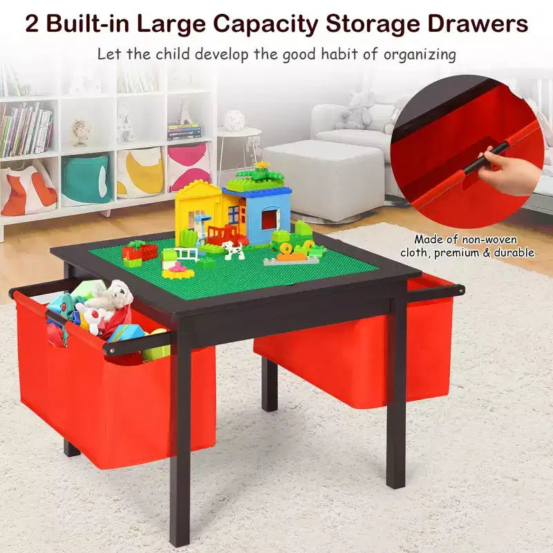 Tavolo attività 2-in-1 per bambini e set 2 sedie con contenitore e piano per costruzioni