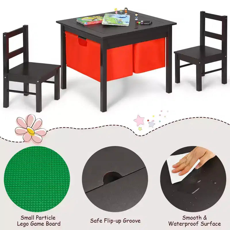 Tavolo attività 2-in-1 per bambini e set 2 sedie con contenitore e piano per costruzioni