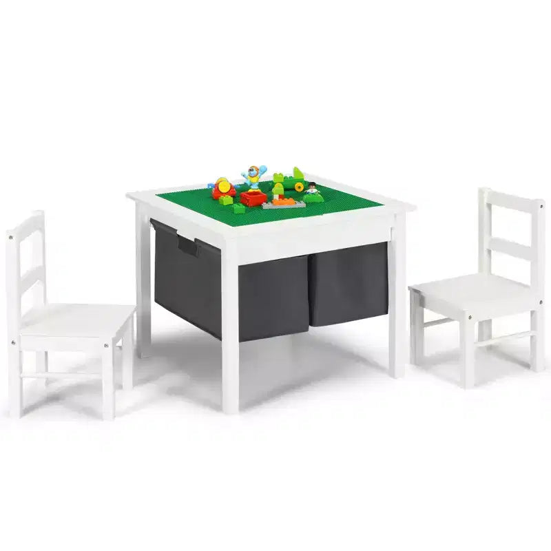 Tavolo attività 2-in-1 per bambini e set 2 sedie con contenitore e piano per costruzioni